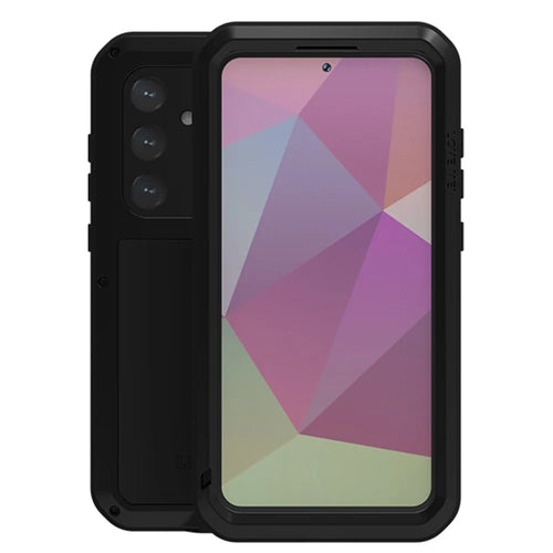 LOVE MEI For Samsung Galaxy S24+ Case with Tempered Glass Film Metal+Silicone Cover - Black - 1