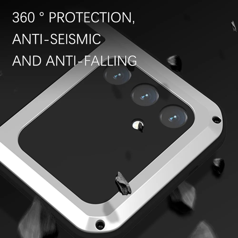 LOVE MEI For Samsung Galaxy S24+ Case with Tempered Glass Film Metal+Silicone Cover - Black - 3