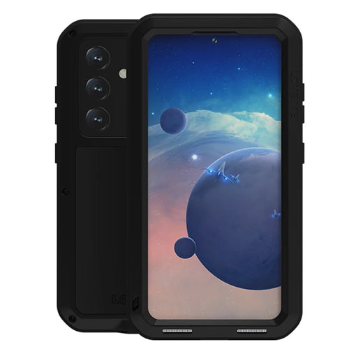 LOVE MEI For Samsung Galaxy S24 Case Metal+Silicone Phone Cover with Tempered Glass Film - Black - 1