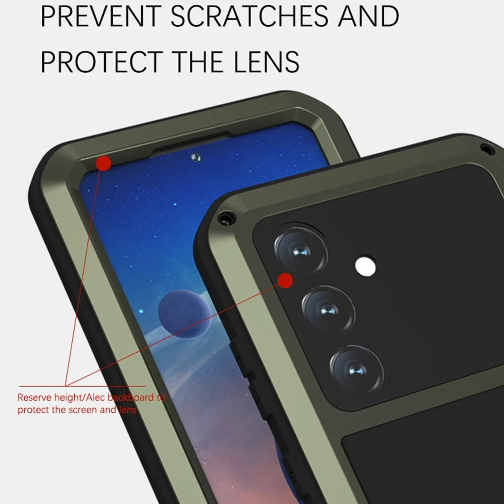 LOVE MEI For Samsung Galaxy S24 Case Metal+Silicone Phone Cover with Tempered Glass Film - Black - 2