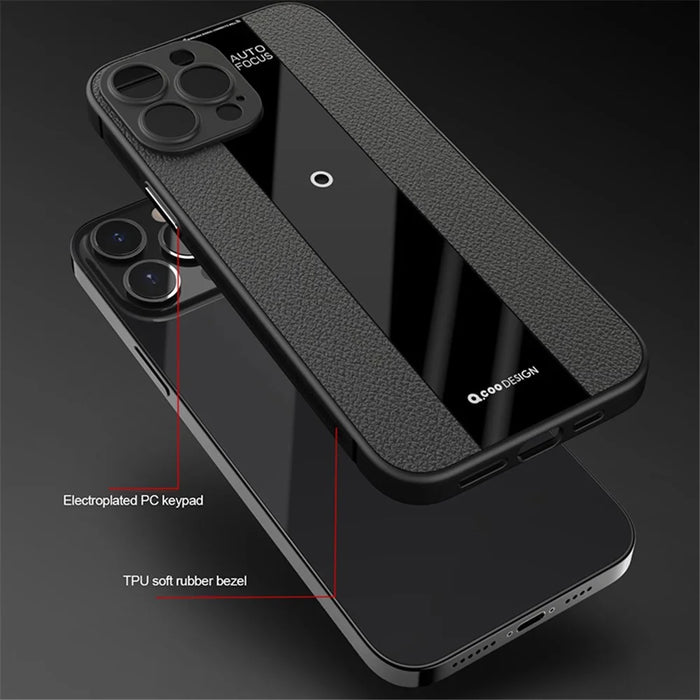 Q.COO For iPhone 15 Pro Max Cover PU Leather+TPU+Acrylic Dustproof Cell Phone Case - Red - 4