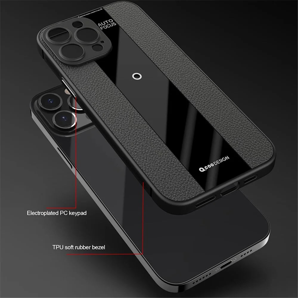 Q.COO For iPhone 15 Pro Case Textured PU Leather+TPU+Acrylic Drop Protection Phone Cover - Red - 4