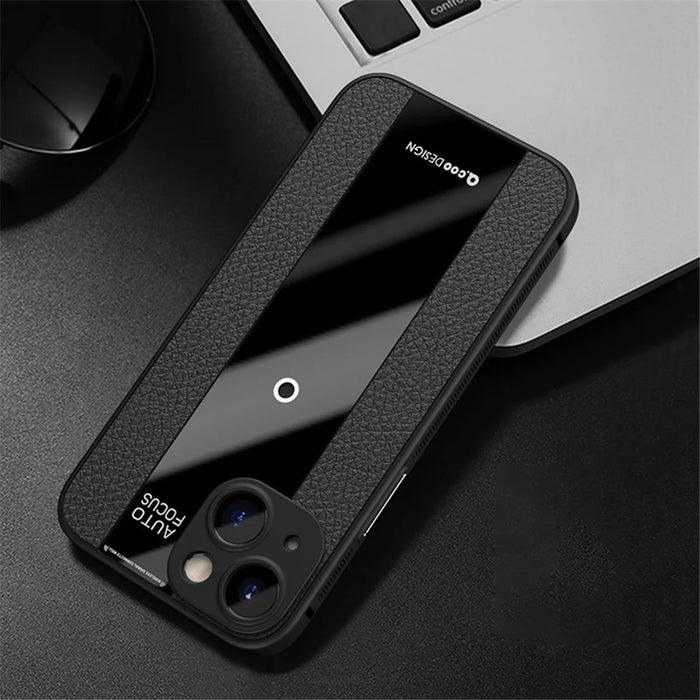Q.COO Textured Phone Case for iPhone 13 mini Slim-Fit PU Leather+TPU+Acrylic Phone Shell - Black - 7