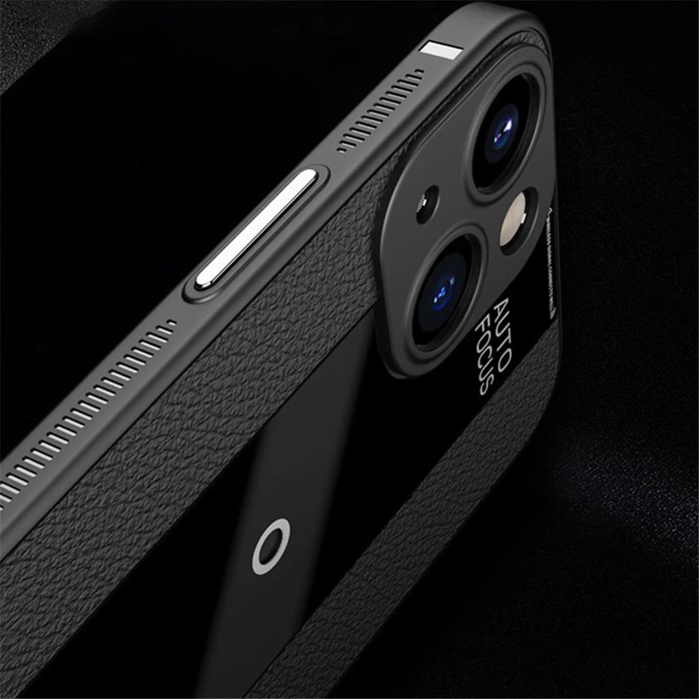 Q.COO For iPhone 14 Phone Case Anti-Drop PU Leather+TPU+Acrylic Ultra-Thin Cell Phone Cover - Black - 5