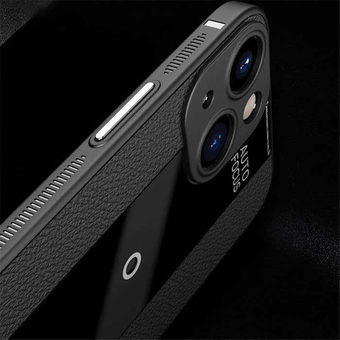 Q.COO For iPhone 14 Phone Case Anti-Drop PU Leather+TPU+Acrylic Ultra-Thin Cell Phone Cover - Black - 5
