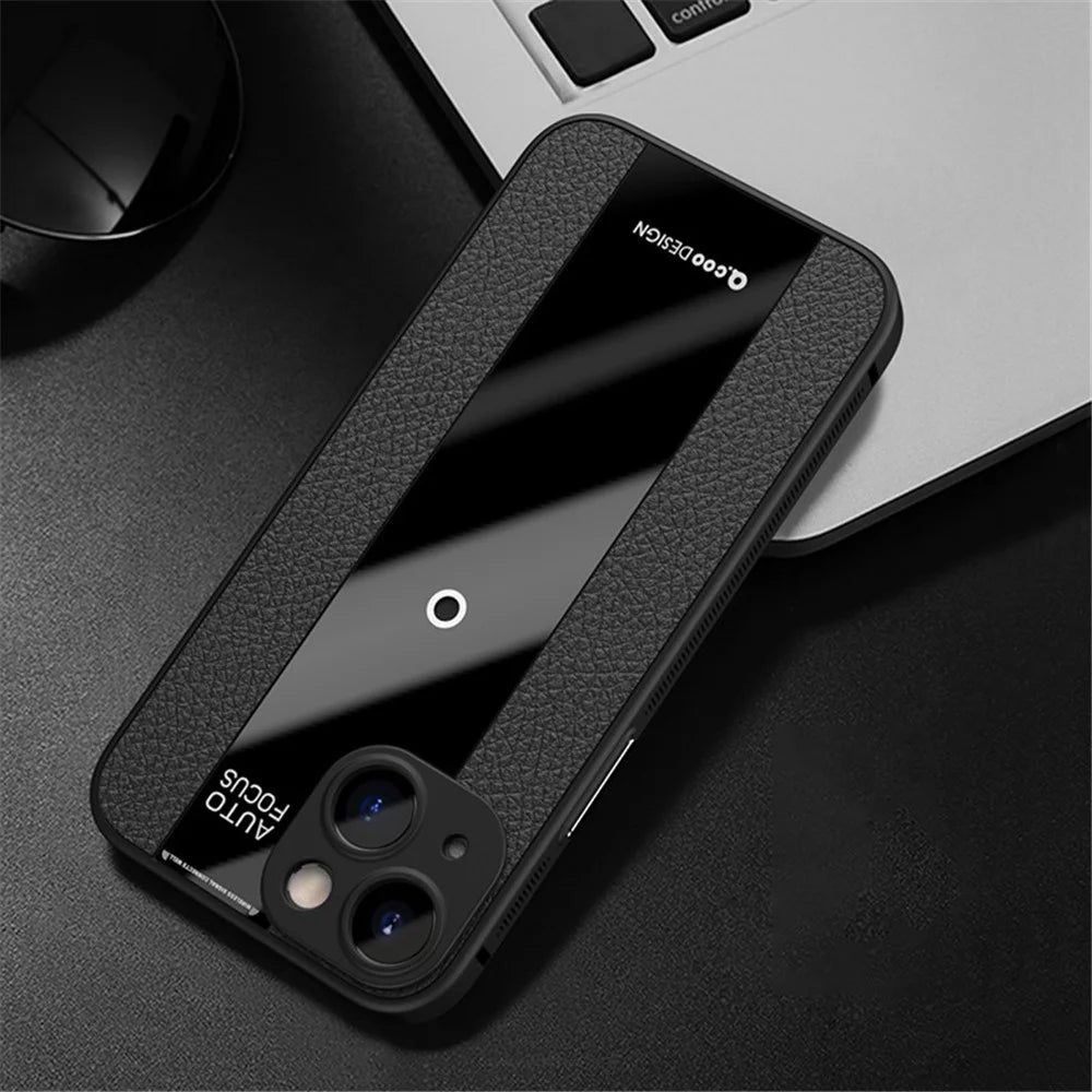 Q.COO For iPhone 15 Slim-Fit Phone Shell PU Leather+TPU+Acrylic Mobile Phone Case - Black - 7