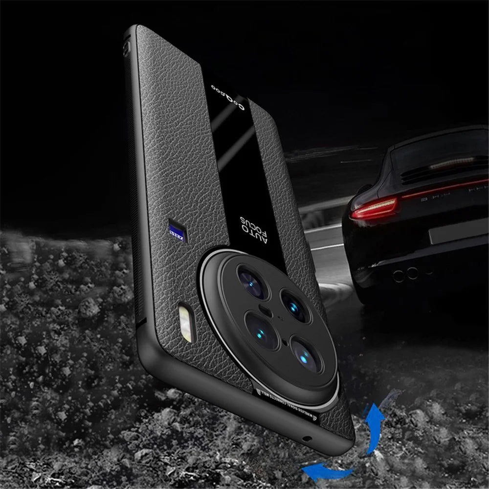 Q.COO For vivo X90 5G Cell Phone Case Drop-proof PU Leather+TPU+Acrylic Shell - Black - 6
