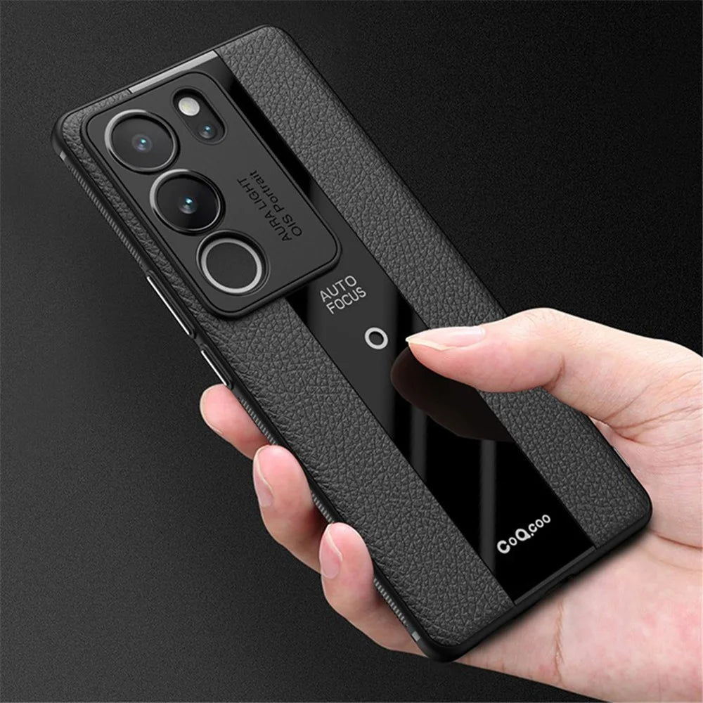 Q.COO For vivo S17 5G / S17 Pro 5G Cell Phone Cases Slim-Fit Leather Coated TPU+Acrylic Cover - Black - 5
