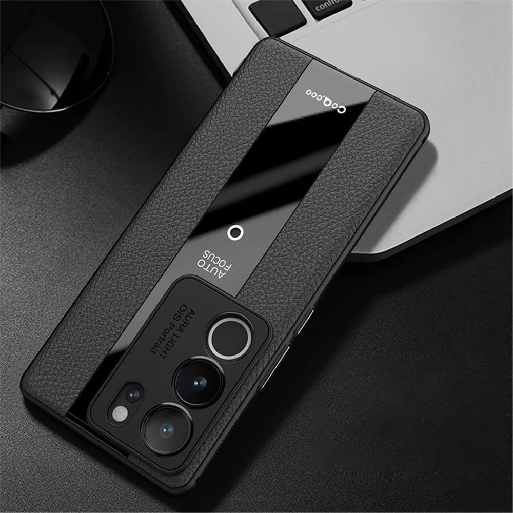 Q.COO For vivo S17 5G / S17 Pro 5G Cell Phone Cases Slim-Fit Leather Coated TPU+Acrylic Cover - Black - 7