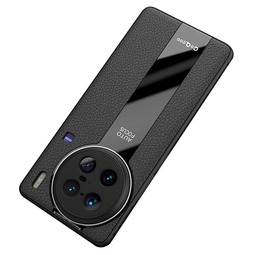 Q.COO For vivo X90 Pro 5G Cell Phone Cases Leather Coated TPU+Acrylic Shell with Anti-slip Stripes - Black - 1
