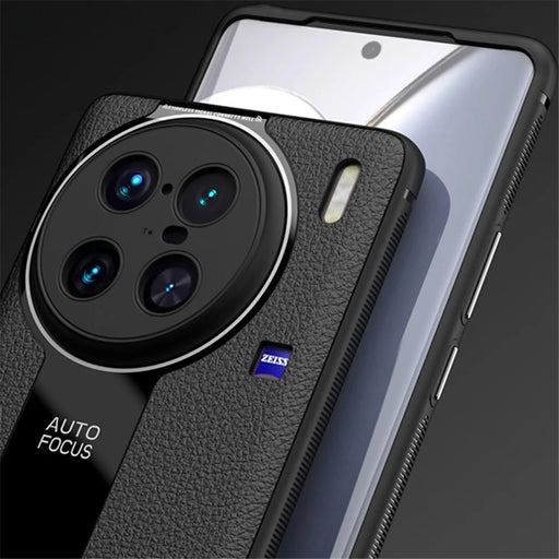Q.COO For vivo X90 Pro 5G Cell Phone Cases Leather Coated TPU+Acrylic Shell with Anti-slip Stripes - Black - 2