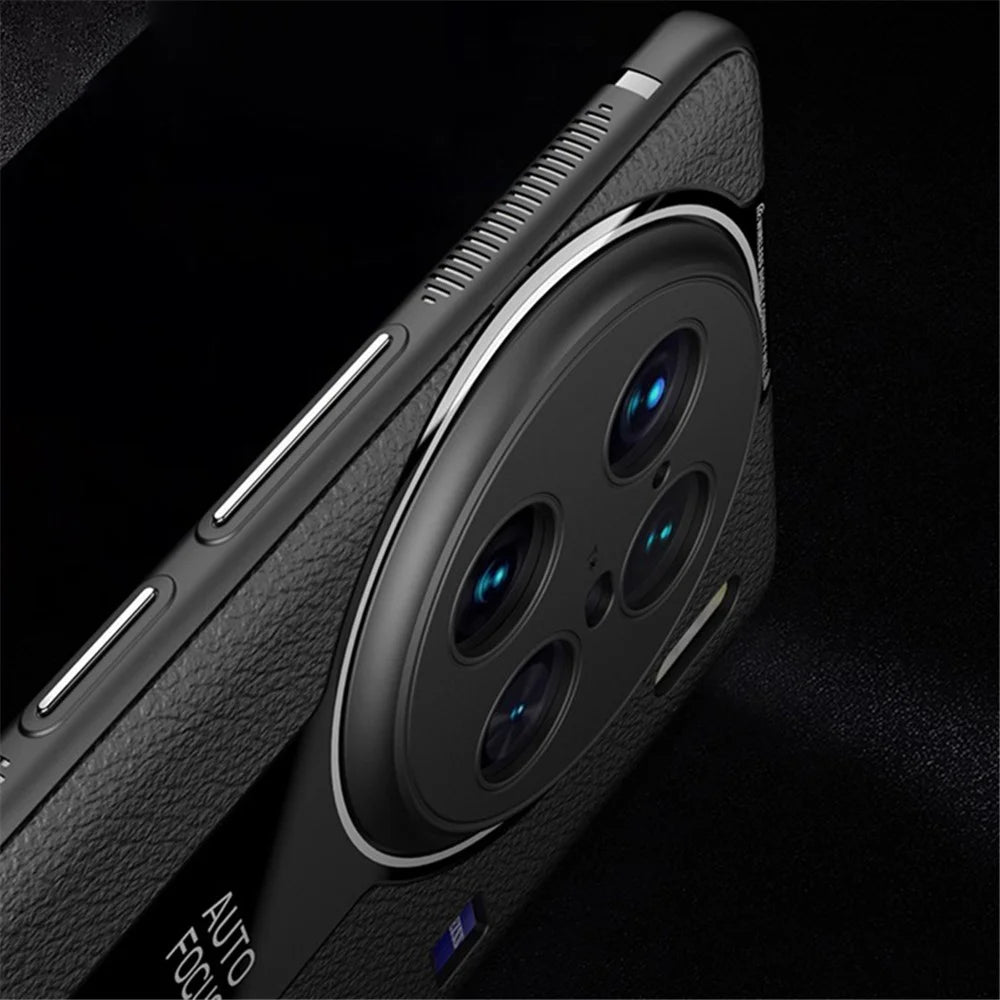 Q.COO For vivo X90 Pro 5G Cell Phone Cases Leather Coated TPU+Acrylic Shell with Anti-slip Stripes - Black - 3