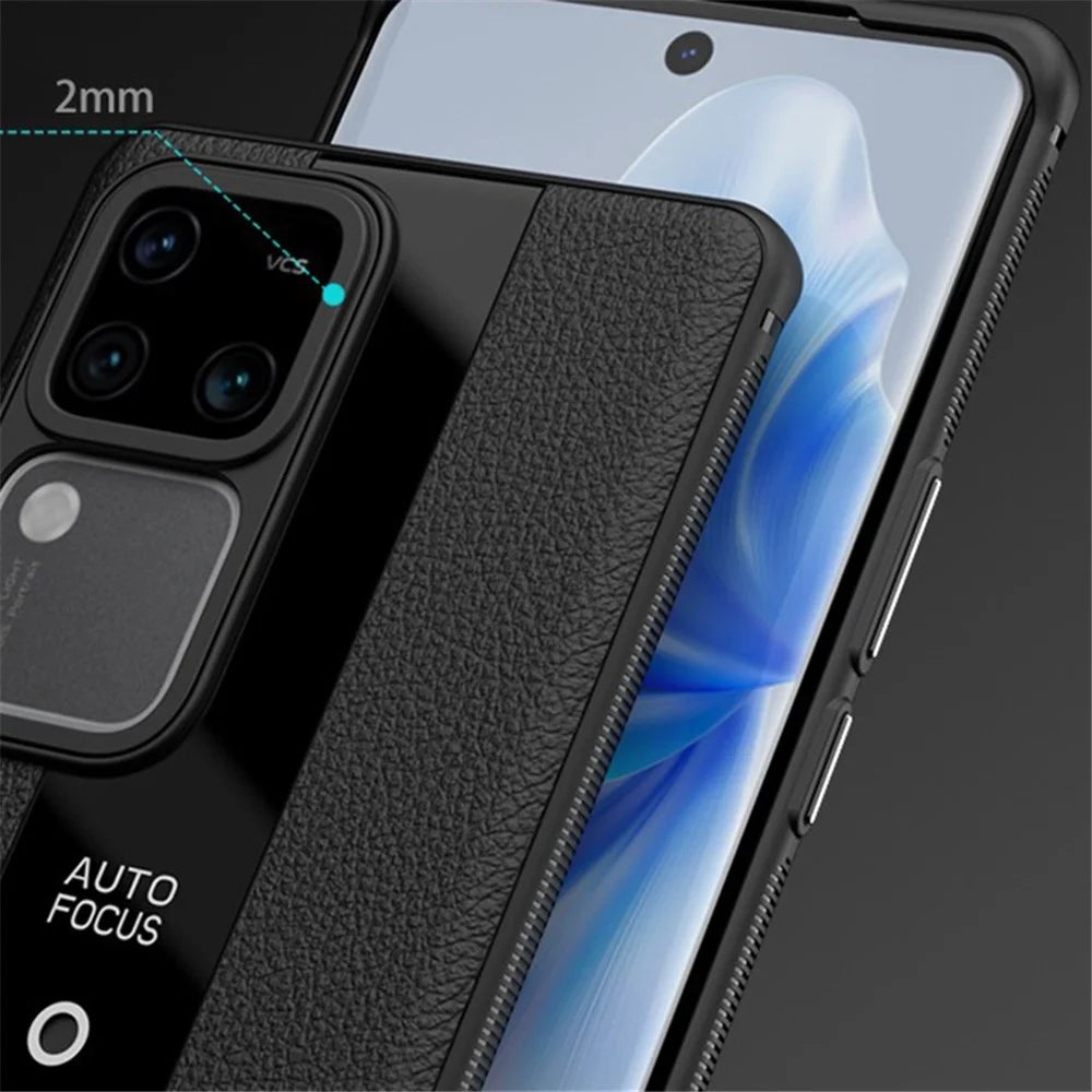 Q.COO Case for vivo S18 5G / S18 Pro 5G Cover PU Leather Coated TPU+Acrylic Phone Shell - Black - 2