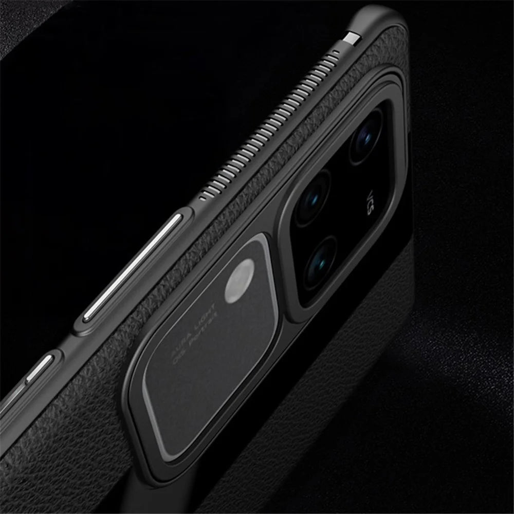Q.COO Case for vivo S18 5G / S18 Pro 5G Cover PU Leather Coated TPU+Acrylic Phone Shell - Black - 3