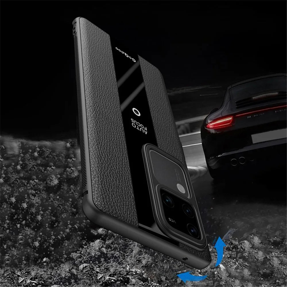 Q.COO Case for vivo S18 5G / S18 Pro 5G Cover PU Leather Coated TPU+Acrylic Phone Shell - Black - 6