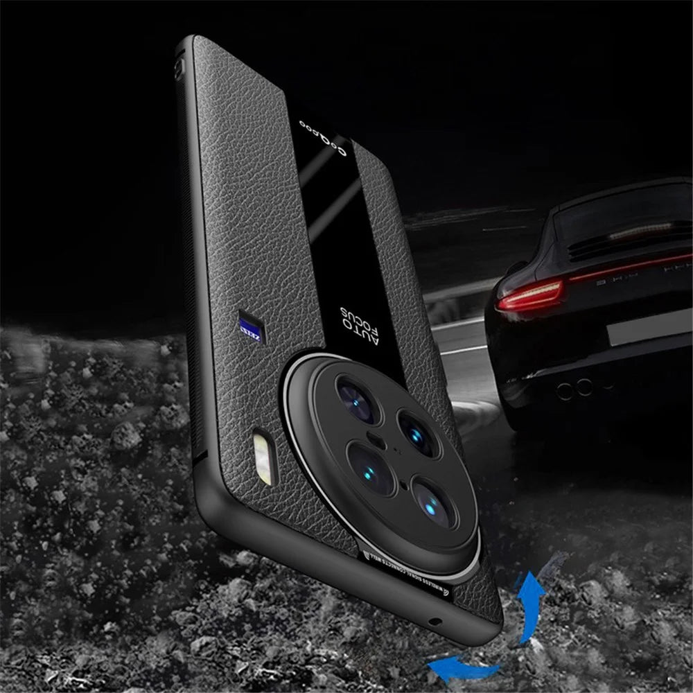 Q.COO For vivo X90 Pro+ 5G Shockproof Phone Cover PU Leather+TPU+Acrylic Back Case - Black - 6