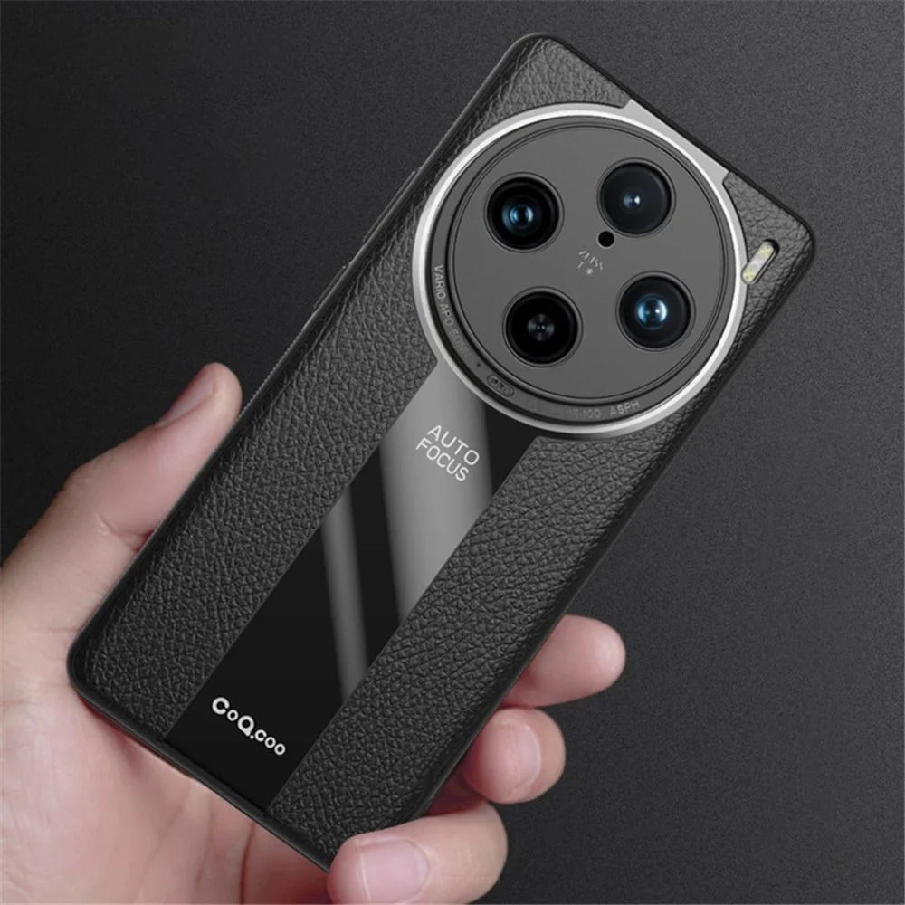 Q.COO For vivo X100 Pro 5G Cell Phone Case PU Leather+TPU+Acrylic Anti-slip Back Cover - Black - 5