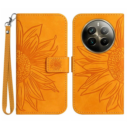 HT04 For Realme 12 Pro 5G / 12 Pro+ 5G Case Skin-touch Leather Phone Cover with Wallet Stand - Yellow - 1
