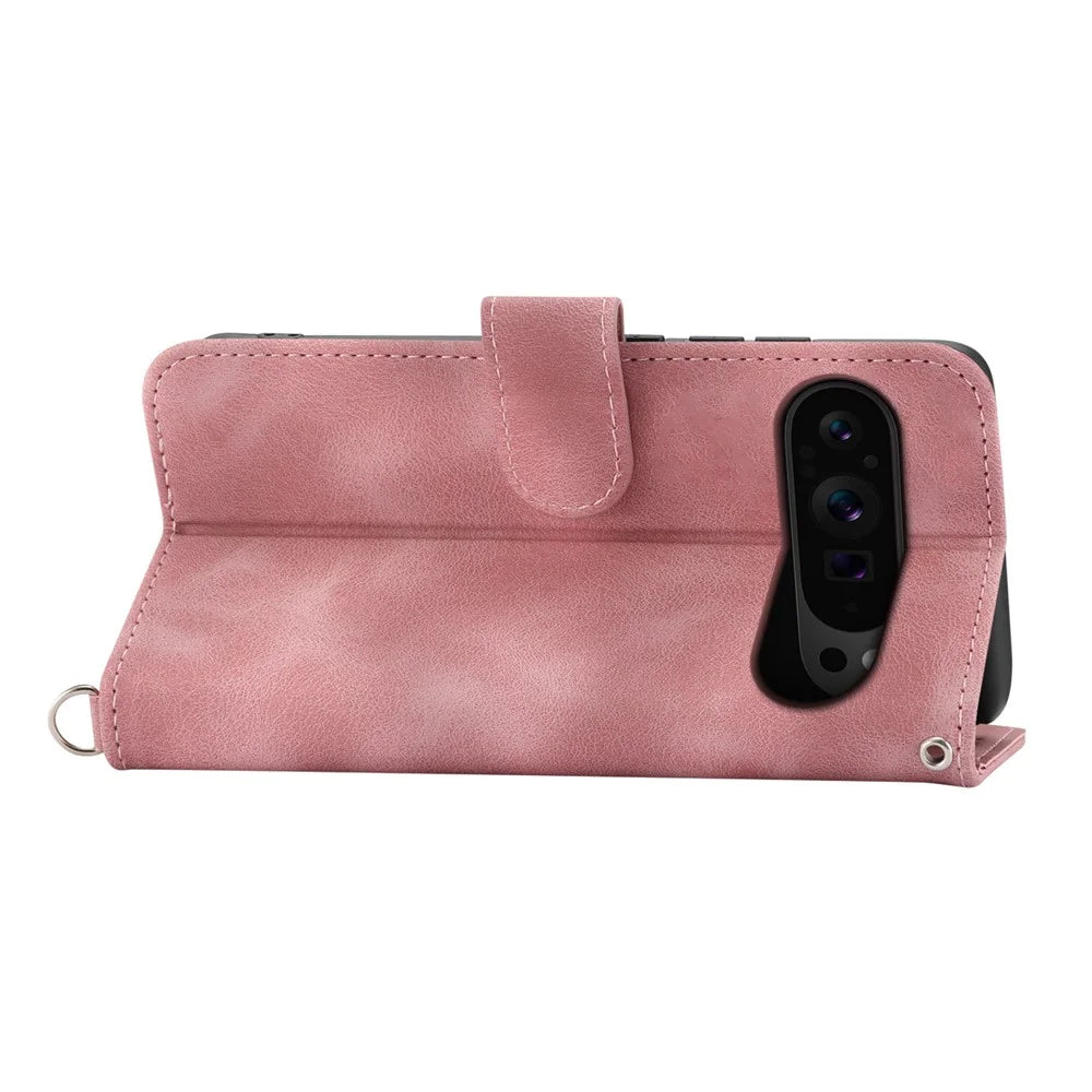 For Google Pixel 9 Pro XL Leather Case Flower Pattern Phone Protector with Multiple Card Slots - Pink - 2