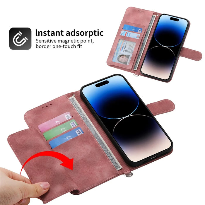 For Realme 12 Pro+ 5G / Realme 12 Pro 5G Multiple Card Slots PU Leather Case Stand Phone Cover - Pink - 6