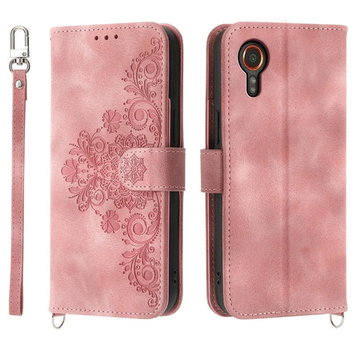 For Samsung Galaxy Xcover7 PU Leather Phone Case Flower Pattern Cover with Multiple Card Slots - Pink - 1