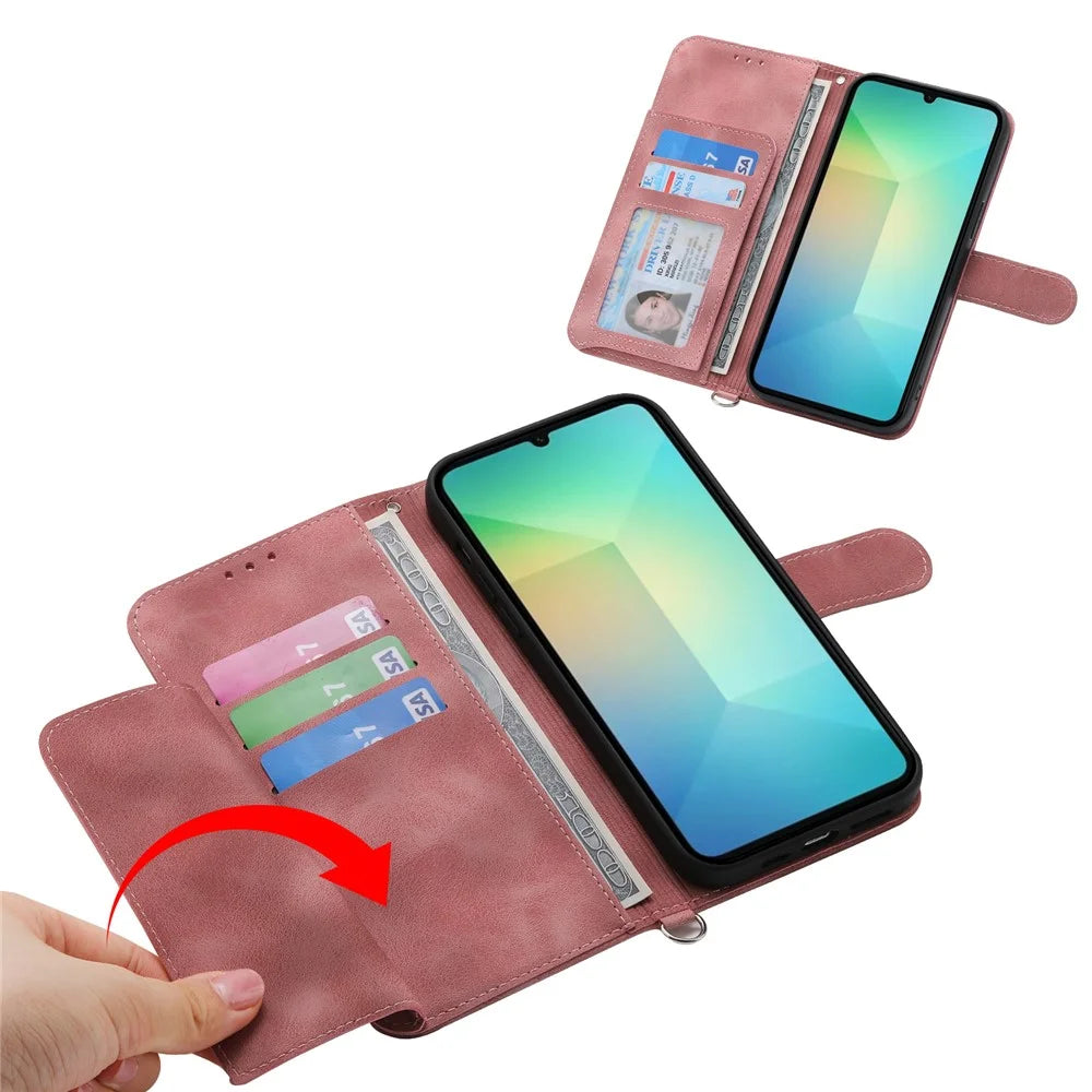 For Samsung Galaxy Xcover7 PU Leather Phone Case Flower Pattern Cover with Multiple Card Slots - Pink - 2