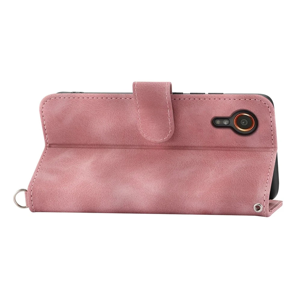 For Samsung Galaxy Xcover7 PU Leather Phone Case Flower Pattern Cover with Multiple Card Slots - Pink - 5