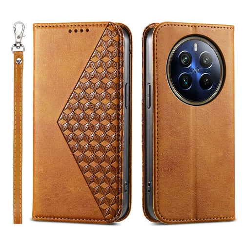 For Realme 12 Pro 5G / Realme 12 Pro+ 5G Case Rhombus Imprinted PU Leather+TPU Phone Cover - Yellow - 1
