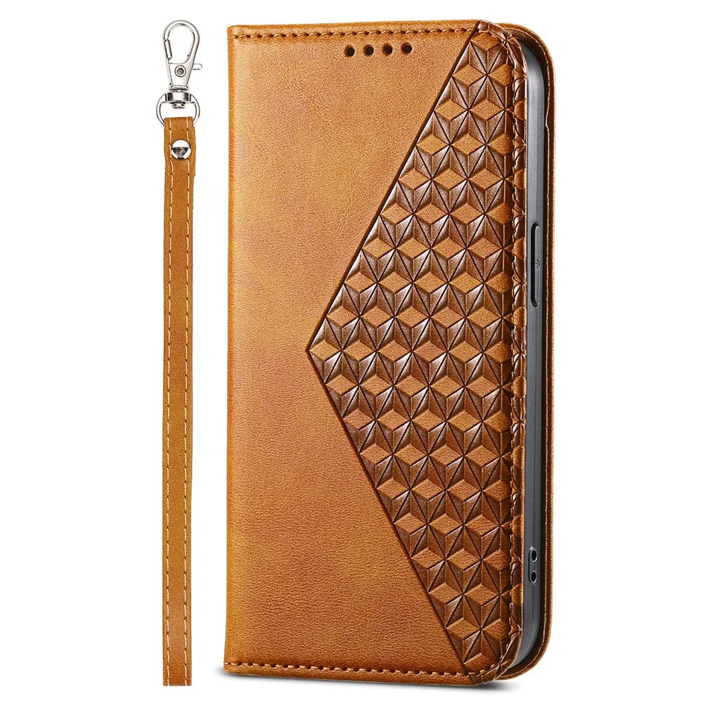 For Realme 12 Pro 5G / Realme 12 Pro+ 5G Case Rhombus Imprinted PU Leather+TPU Phone Cover - Yellow - 6
