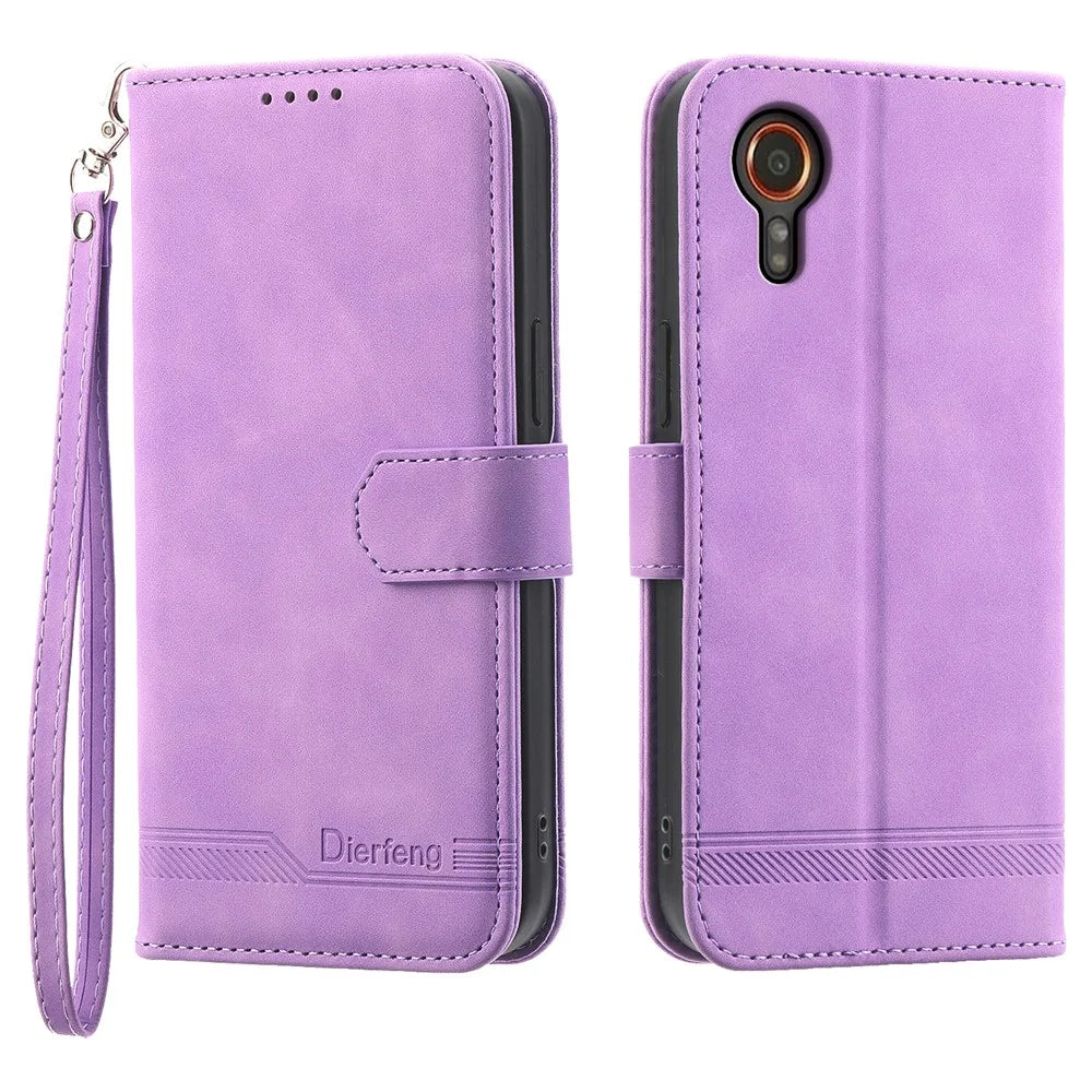 DIERFENG DF-03 for Samsung Galaxy Xcover7 Cases Imprinted Wallet Stand Mobile Leather Case - Purple - 1