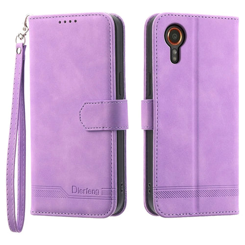 DIERFENG DF-03 for Samsung Galaxy Xcover7 Cases Imprinted Wallet Stand Mobile Leather Case - Purple - 1
