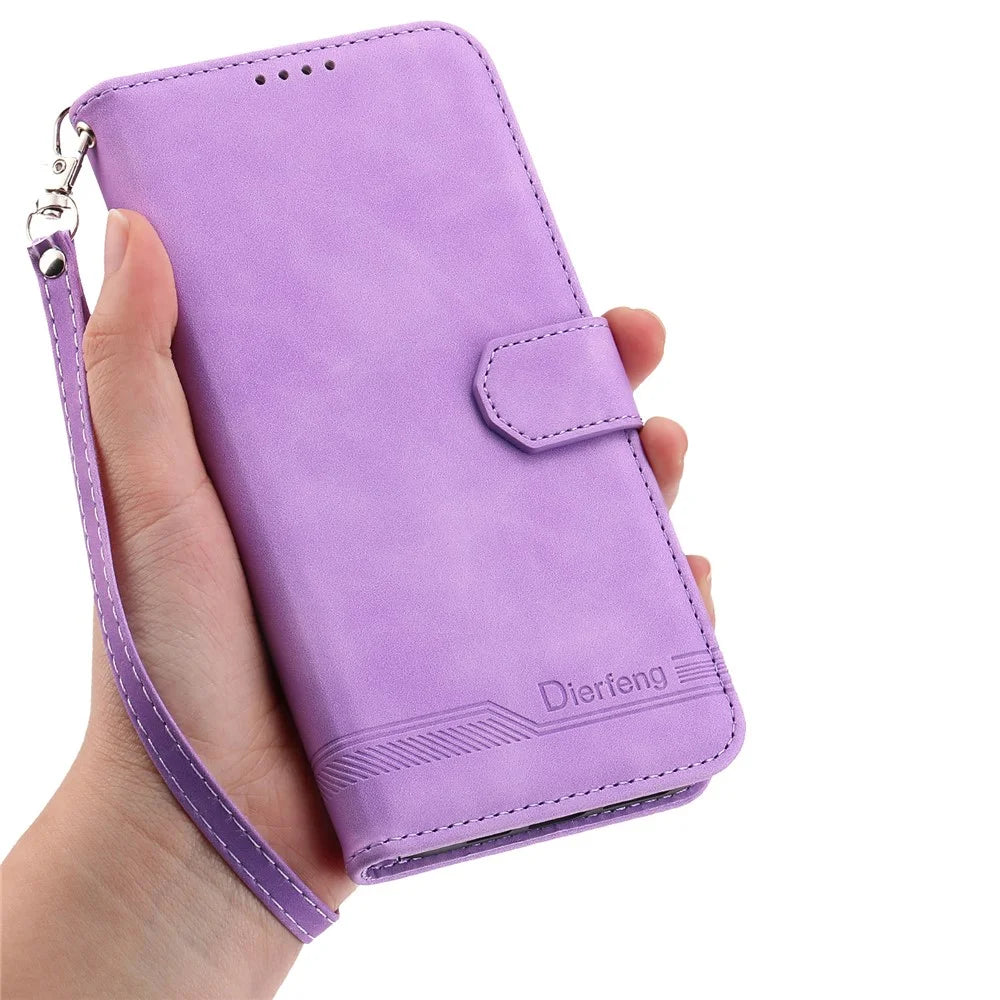DIERFENG DF-03 for Samsung Galaxy Xcover7 Cases Imprinted Wallet Stand Mobile Leather Case - Purple - 5
