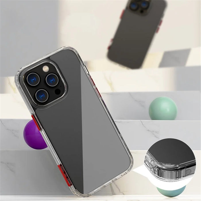Q.COO Crystal Series for iPhone 14 Pro Max Case Clear Protective PC+TPU Phone Cover - Transparent Black - 5