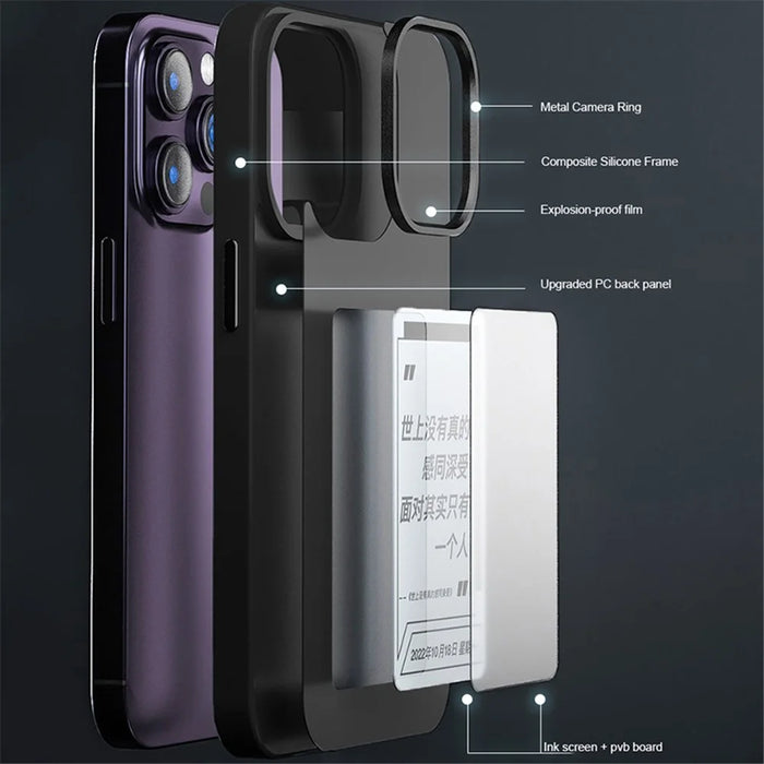 INKZONE For iPhone 14 Pro Max Case Customize Pattern PC+TPU 3-Color E Ink Case Phone Cover - 2