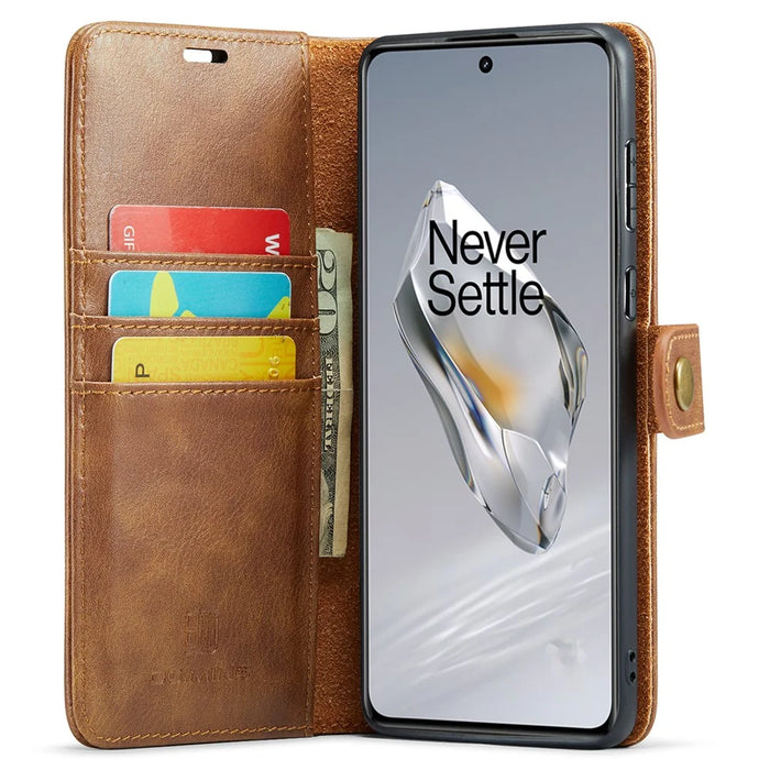 DG.MING for OnePlus 12 5G Case Detachable Split Leather Phone Cover with Stand Wallet - Brown - 2