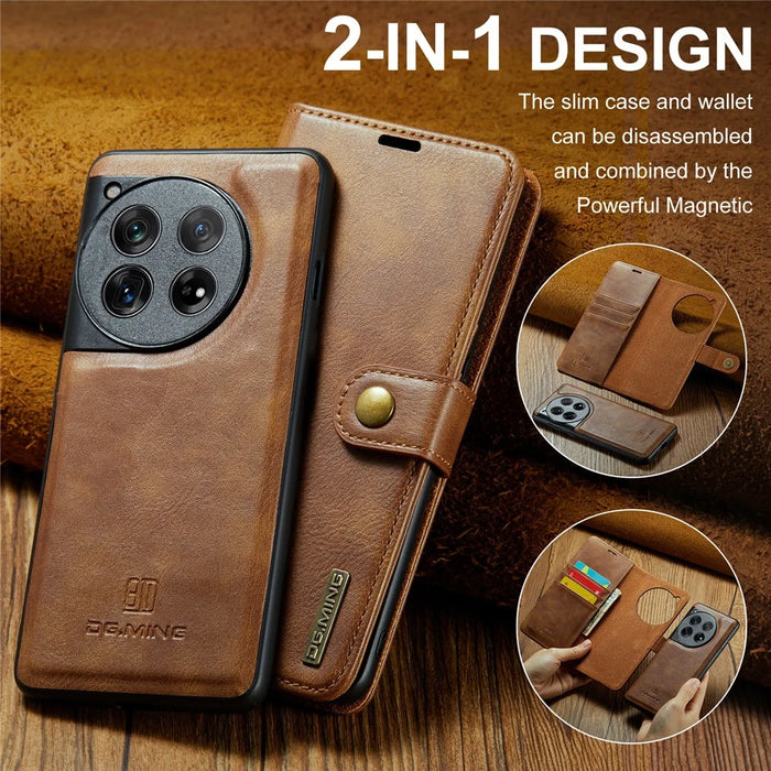 DG.MING for OnePlus 12 5G Case Detachable Split Leather Phone Cover with Stand Wallet - Brown - 4