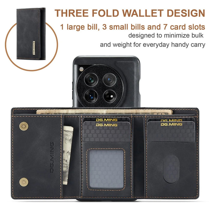 DG.MING M1 Series for OnePlus 12 5G Case Detachable Wallet Phone Cover - Black - 6