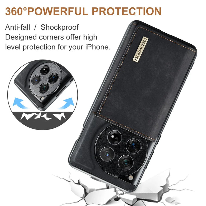DG.MING M1 Series for OnePlus 12 5G Case Detachable Wallet Phone Cover - Black - 7