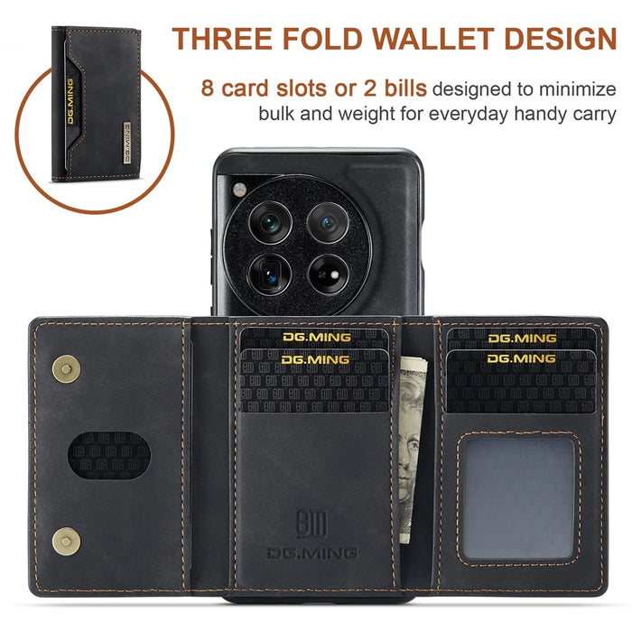DG.MING M2 Series for OnePlus 12 5G Kickstand Case Detachable Magnetic Wallet Phone Cover - Black - 7