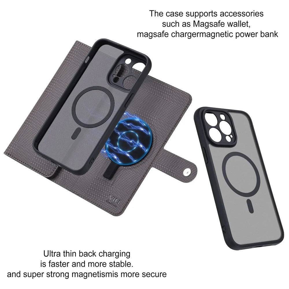 VILI GHA Series For iPhone 15 Pro Case RFID Blocking Card Holder Phone Cover Compatible with MagSafe - Grey - 3