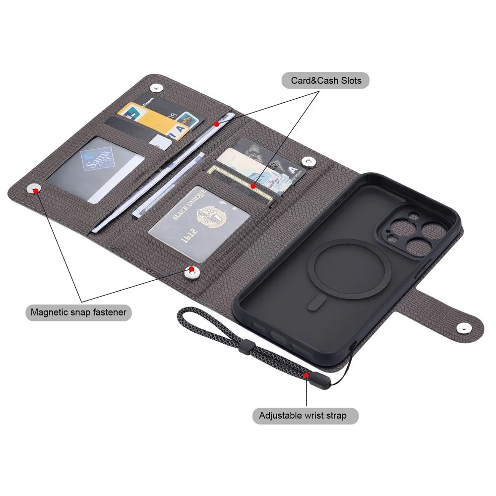 VILI GHA Series For iPhone 15 Pro Max Cell Phone Cases Wallet PU Leather+TPU+PC Cover Compatible with MagSafe - Grey - 4