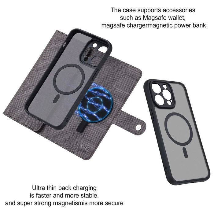 VILI GHA Series For iPhone 14 Pro Case Compatible with MagSafe RFID Blocking Phone Cover with Hand Strap - Grey - 3