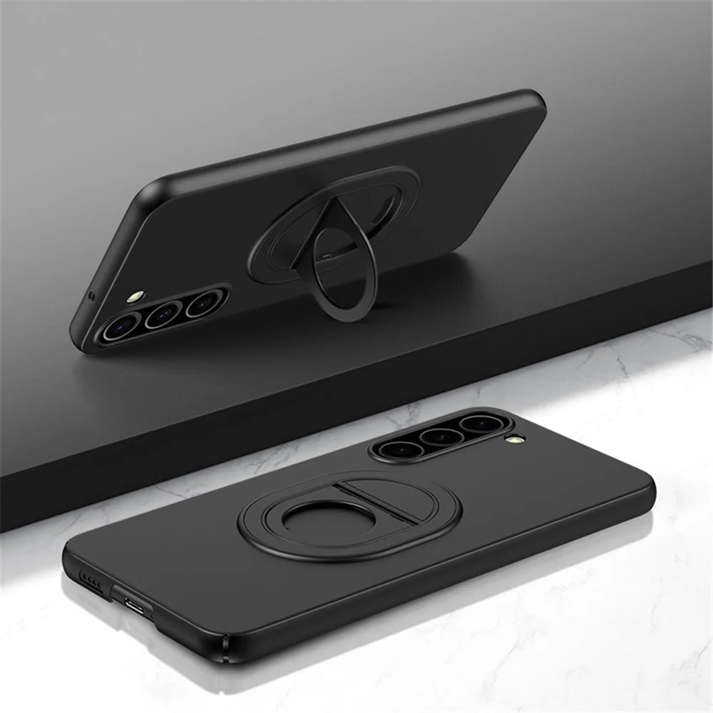 For Samsung Galaxy S23+ Case Magnetic Rotating Kickstand Plastic Phone Cover Matte Finish - Black - 2