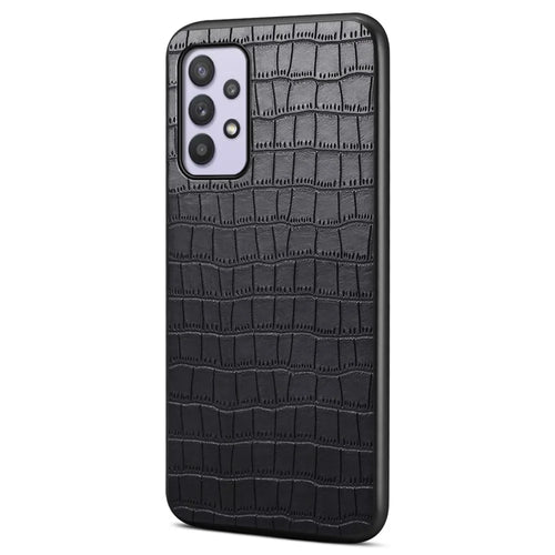 For Samsung Galaxy A32 5G / M32 5G Case Crocodile Texture PU Leather Coating Back Cover - Black - 1