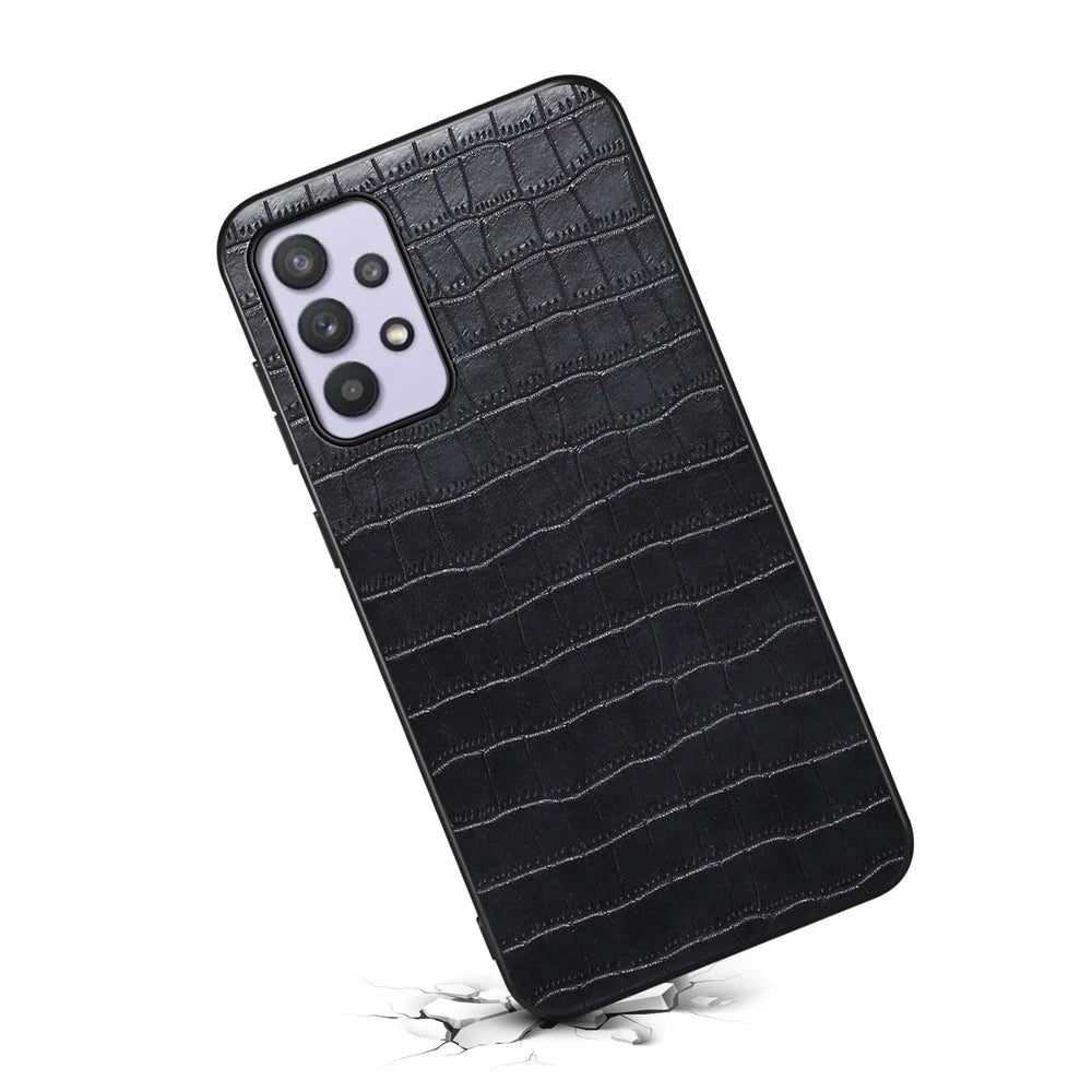 For Samsung Galaxy A32 5G / M32 5G Case Crocodile Texture PU Leather Coating Back Cover - Black - 2