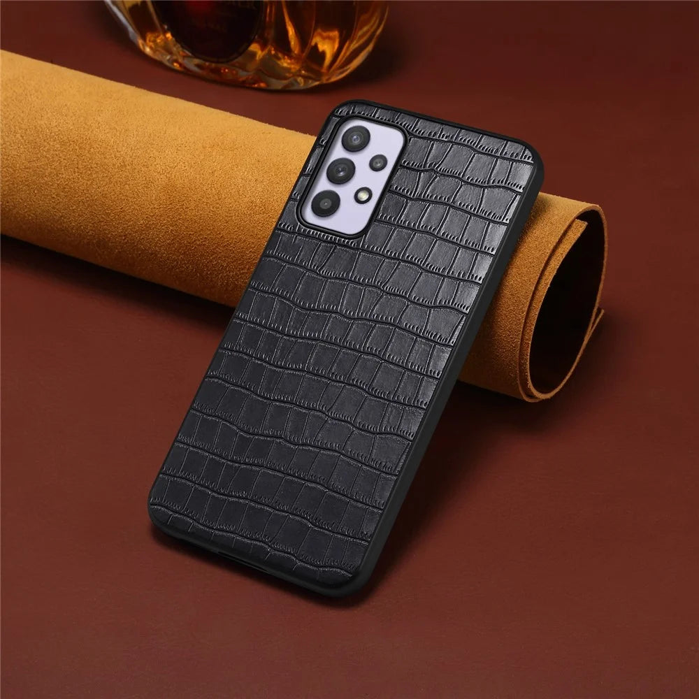 For Samsung Galaxy A32 5G / M32 5G Case Crocodile Texture PU Leather Coating Back Cover - Black - 4