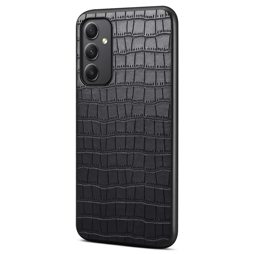 For Samsung Galaxy A35 5G Leather Back Case Crocodile Texture Protective Cover Shell - Black - 1
