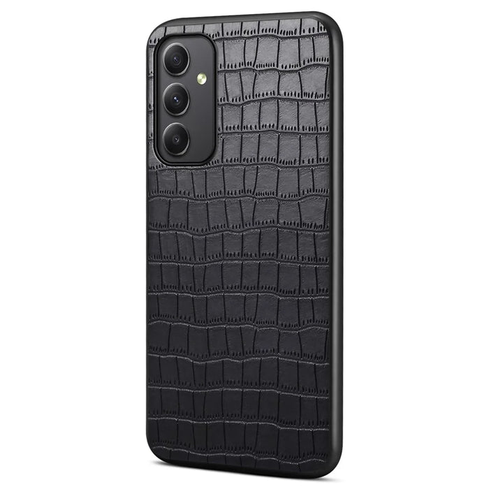 For Samsung Galaxy A35 5G Leather Back Case Crocodile Texture Protective Cover Shell - Black - 1