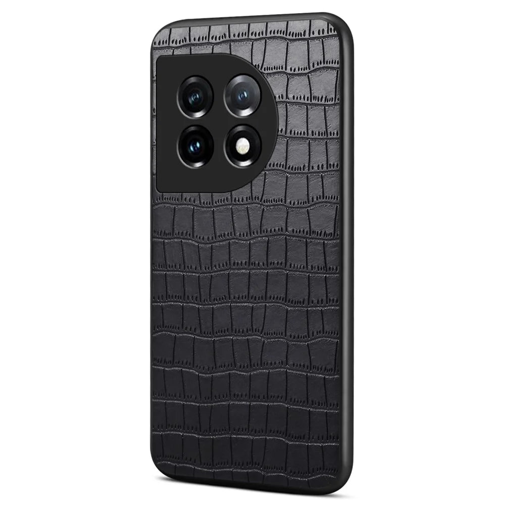 For OnePlus 11 5G Cell Phone Cases Slim-Fit Crocodile Pattern Textured Cover - Black - 1