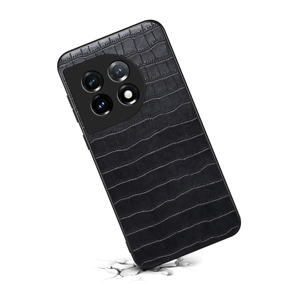 For OnePlus 11 5G Cell Phone Cases Slim-Fit Crocodile Pattern Textured Cover - Black - 2